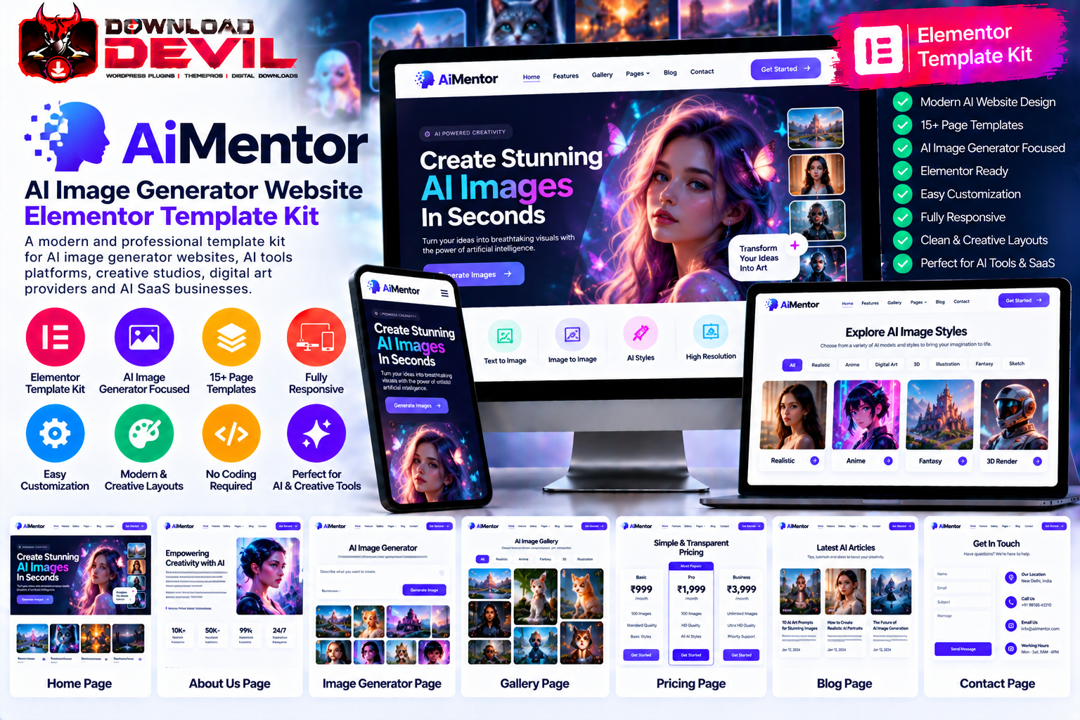 AiMentor AI Image Generator Website Elementor Template Kit