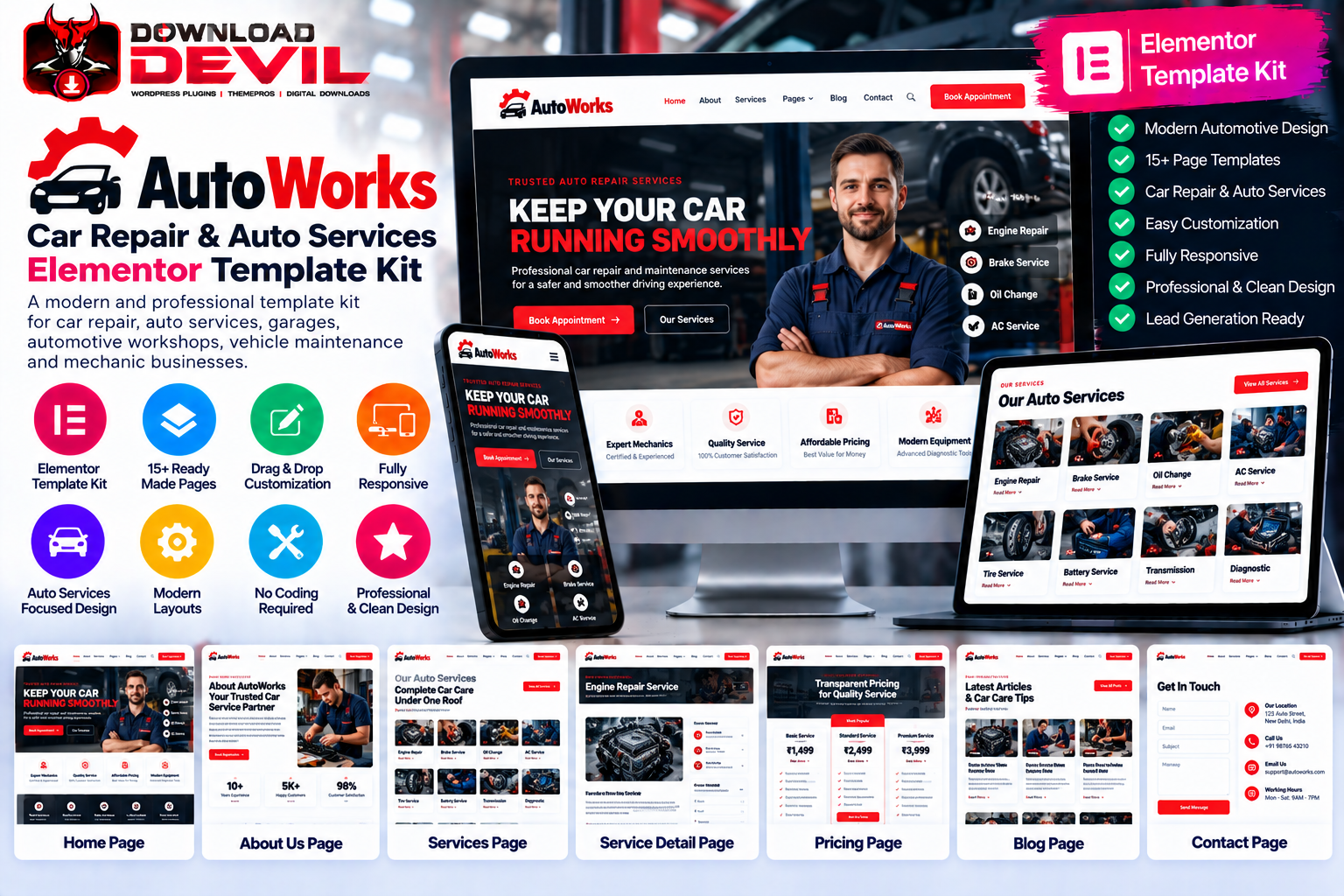 AutoWorks Car Repair Elementor Template Kit