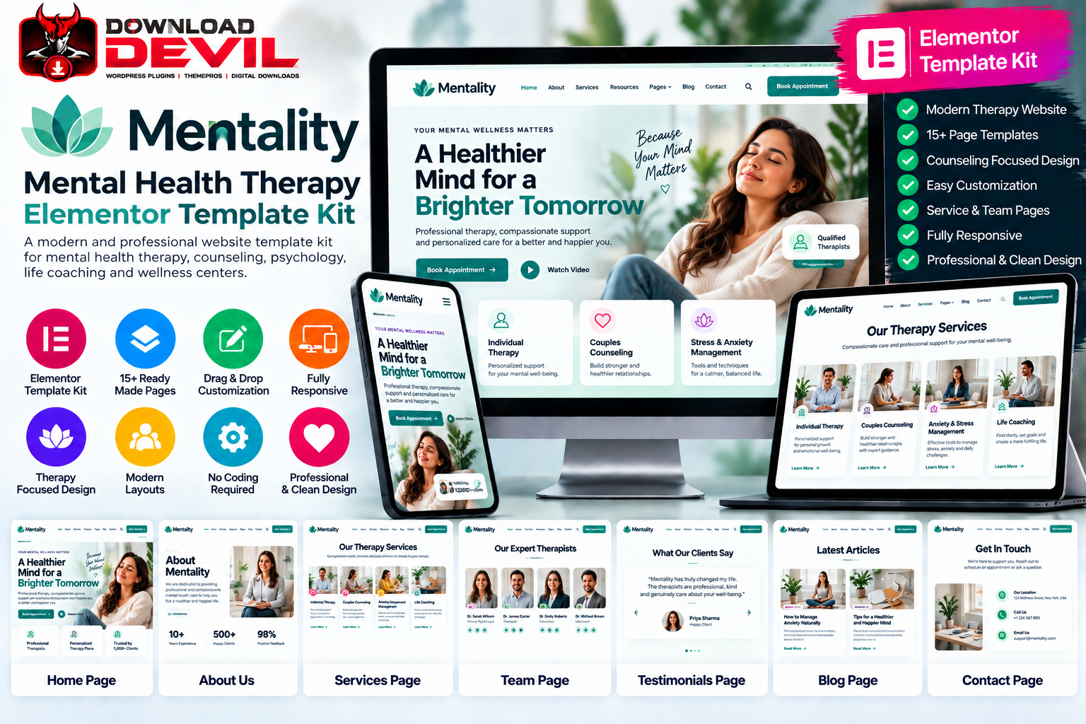 Mentality Mental Health Therapy Elementor Template Kit