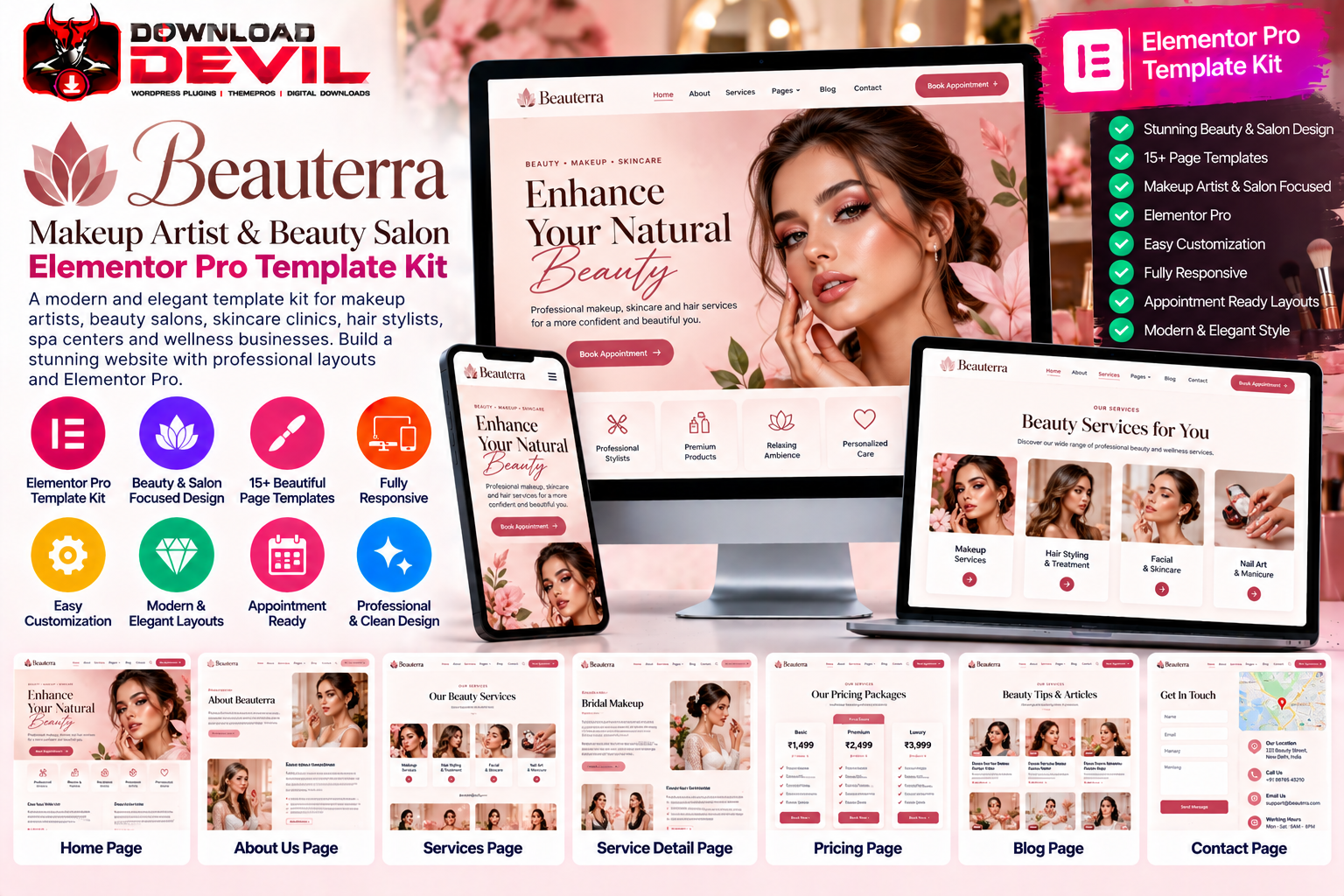 Beauterra Makeup Artist & Beauty Salon Elementor Pro Template Kit