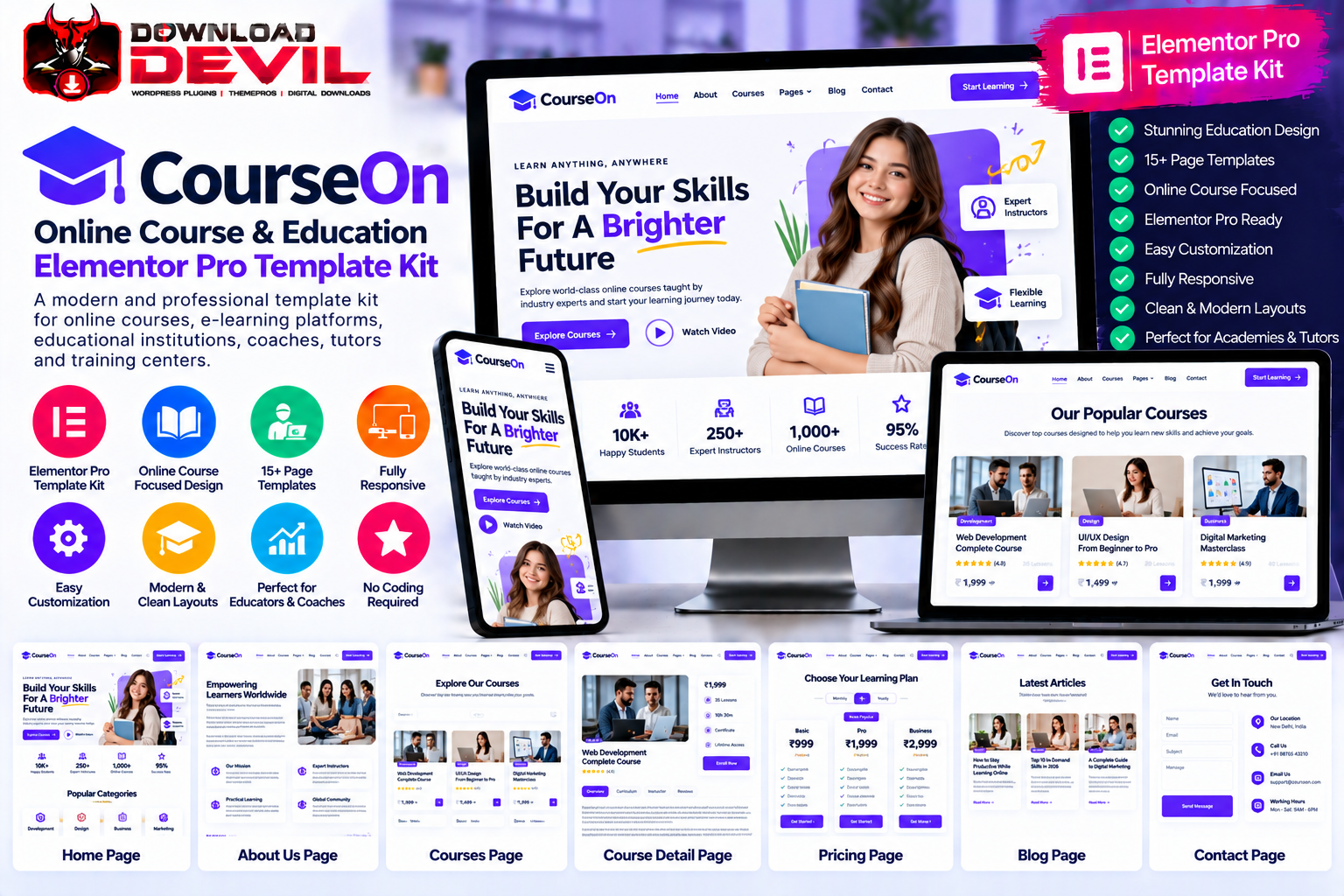 CourseOn Online Course & Education Elementor Pro Template Kit
