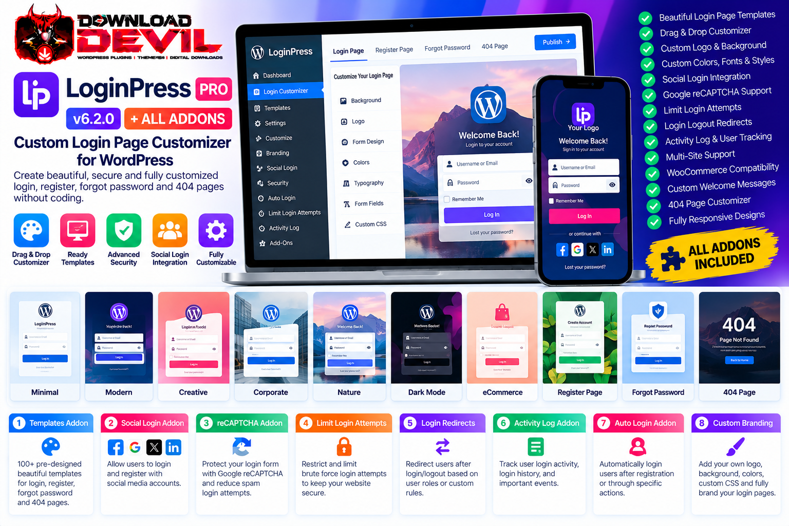 LoginPress Pro v6.2.0 Custom Login Page Customizer  All Addons