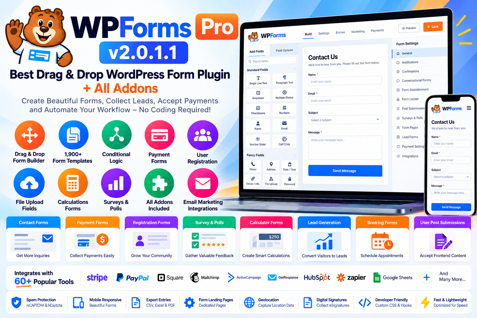 WPForms Pro v2.0.1.1 – Drag & Drop WordPress Form Plugin + All Addons