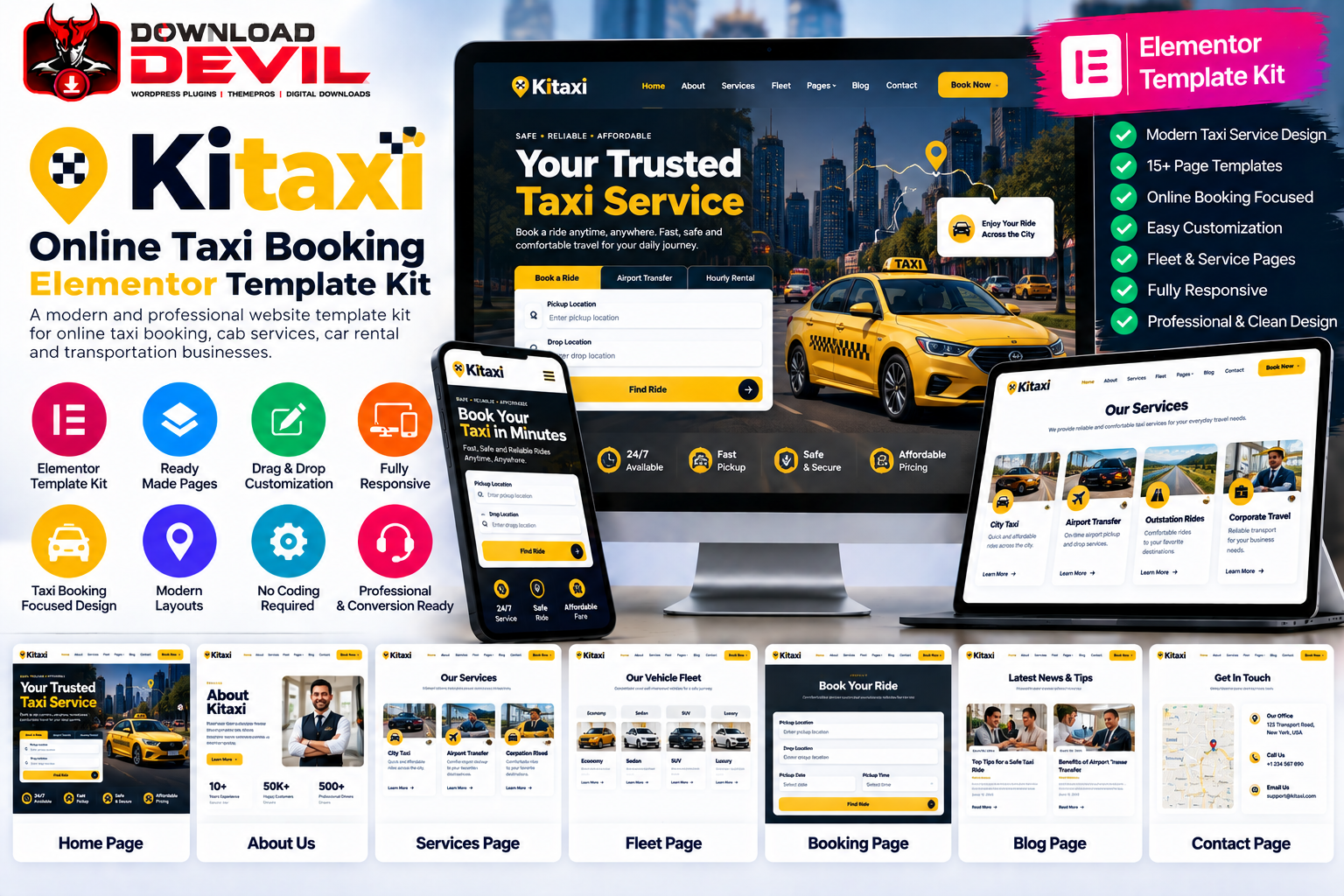 Kitaxi Online Taxi Booking Elementor Template Kit
