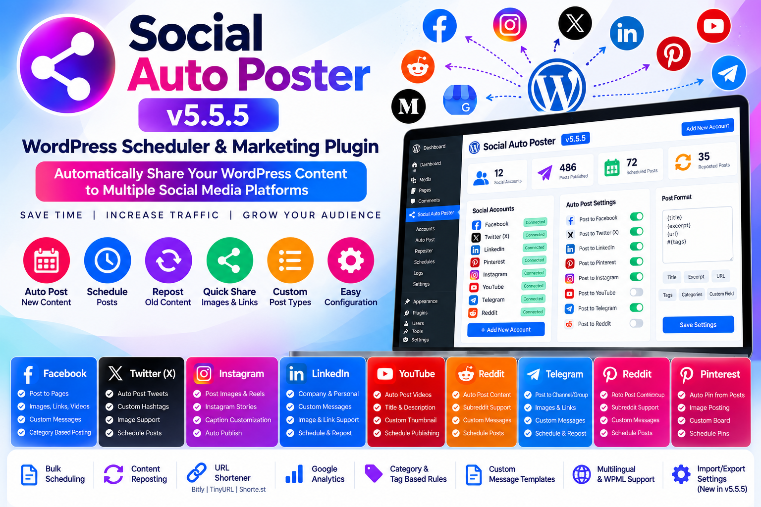 Social Auto Poster v5.5.5 – WordPress Scheduler & Marketing Plugin