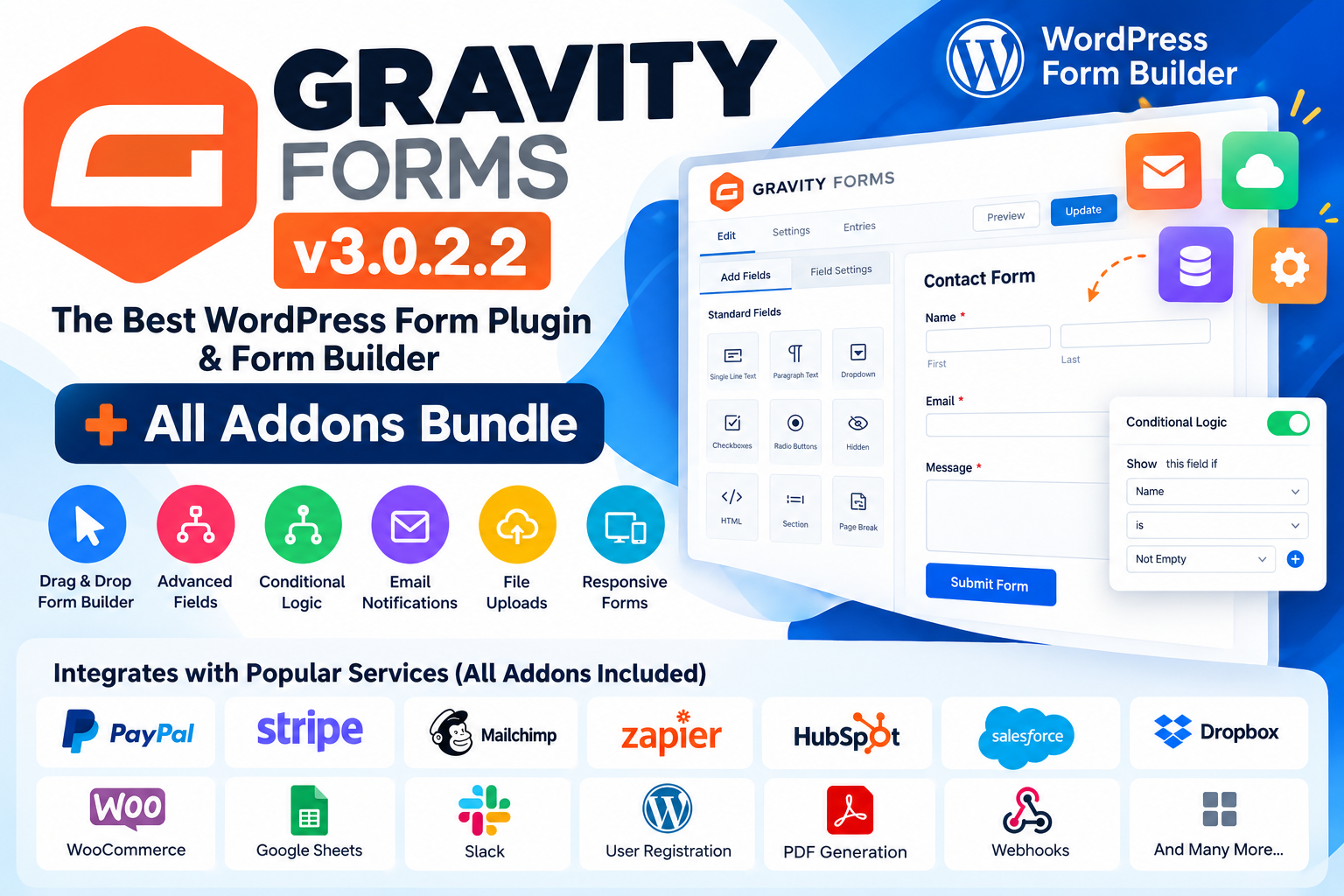 Gravity Forms v3.0.2.2 – The Best WordPress Form Plugin & Form Builder + All Addons Bundle
