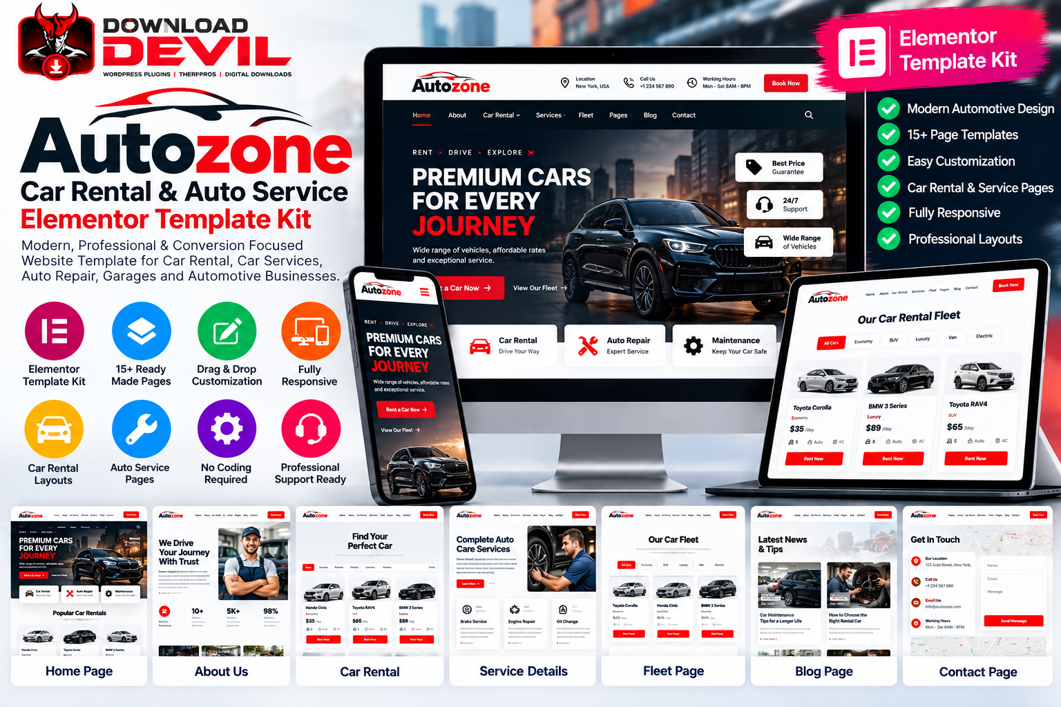 Autozone – Car Rental & Auto Service Elementor Template Kit