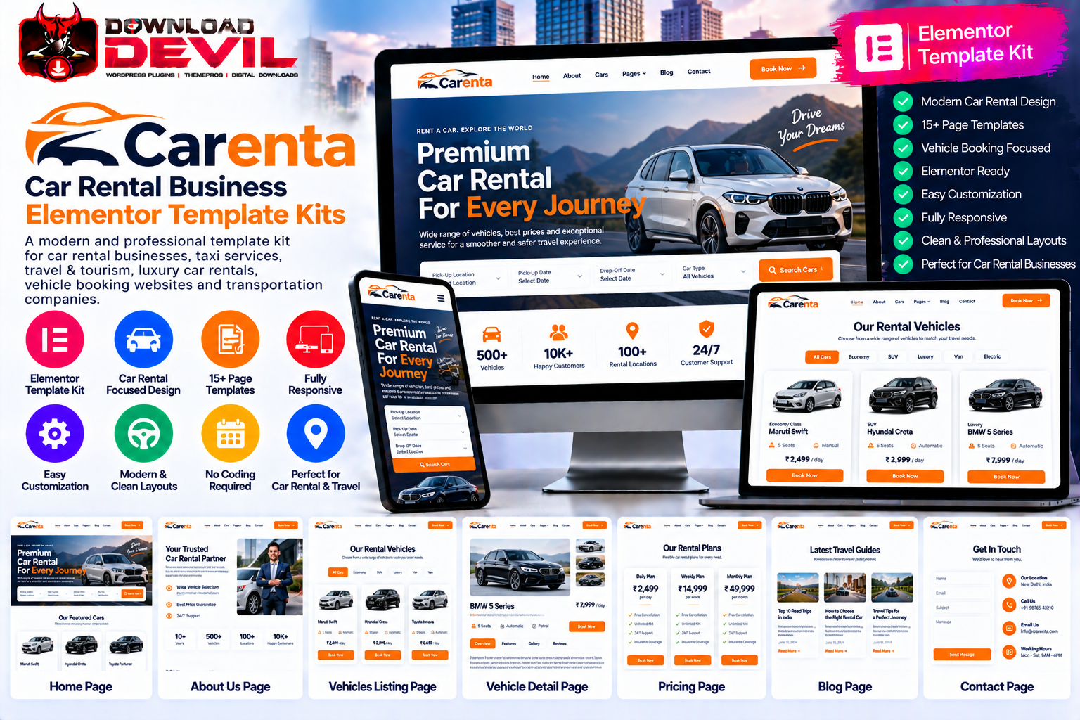 Carenta Car Rental Business Elementor Template Kit