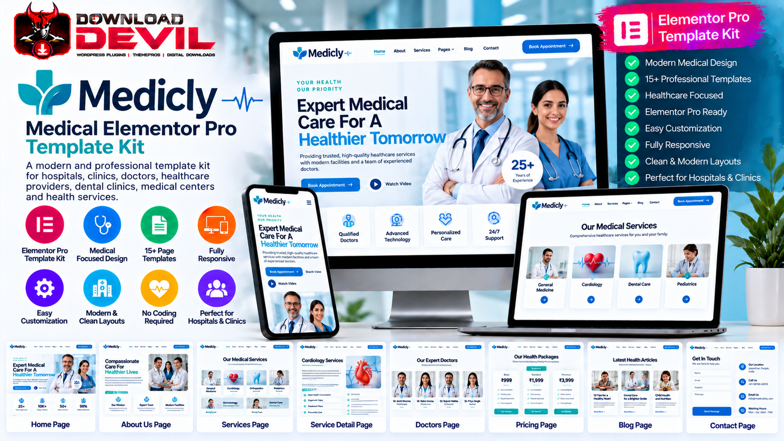 Medicly Medical Elementor Pro Template Kit