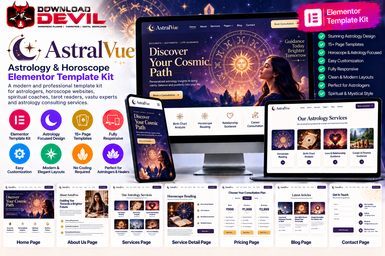 AstralVue Astrology & Horoscope Elementor Template Kit