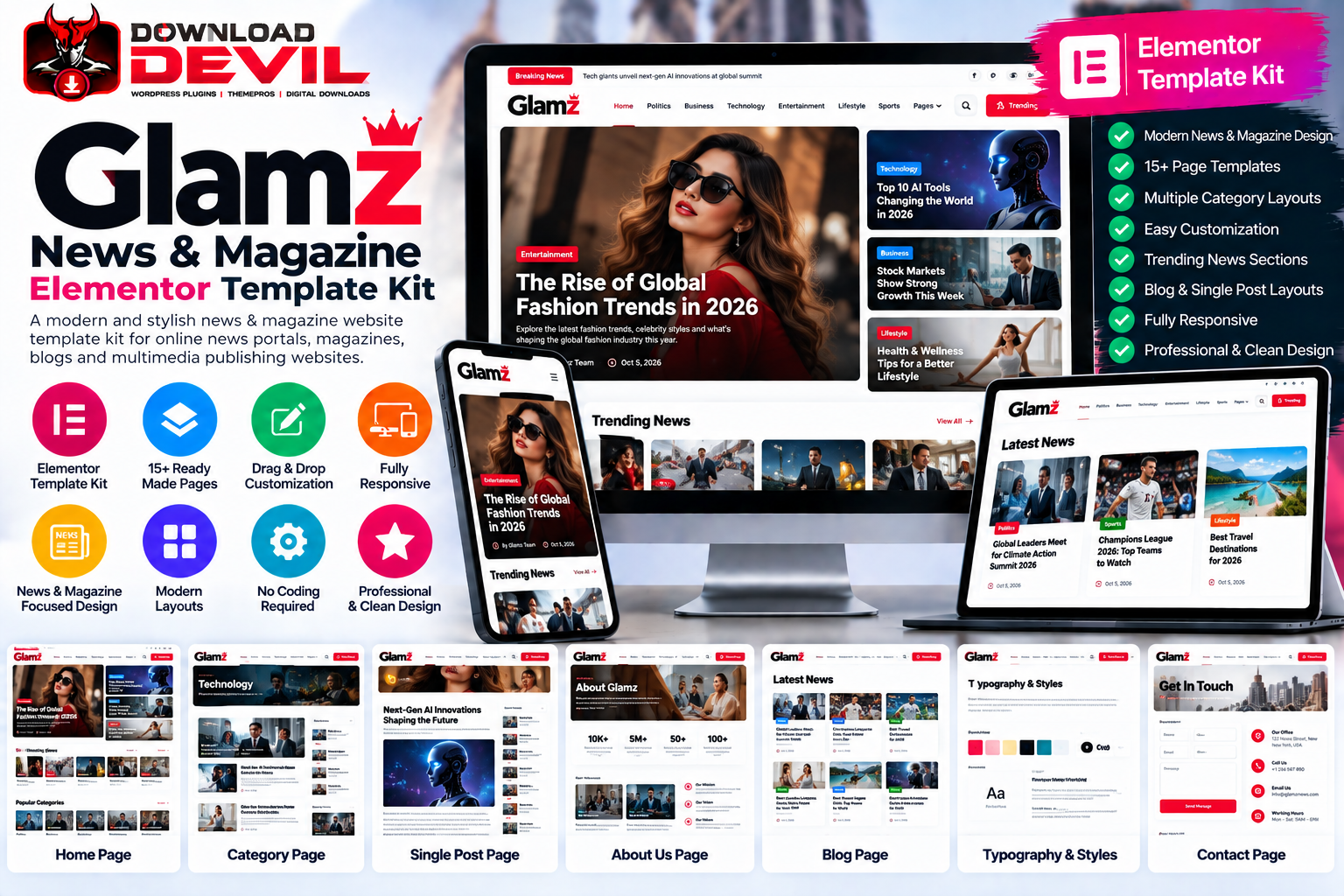 Glamz News & Magazine Elementor Template Kit