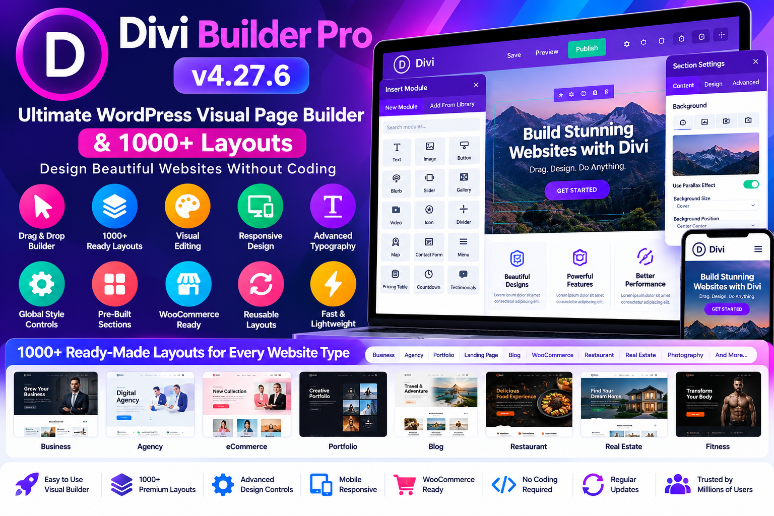 Divi Builder Pro v4.27.6 – Ultimate WordPress Visual Page Builder & 1000+ Layouts