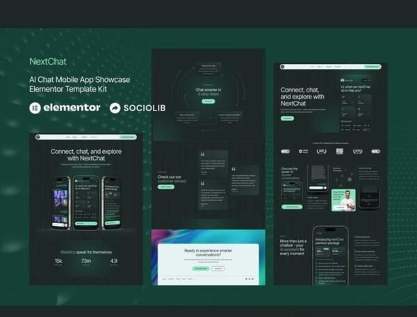 NextChat – AI Chat Mobile App Showcase Elementor Template Kit Download