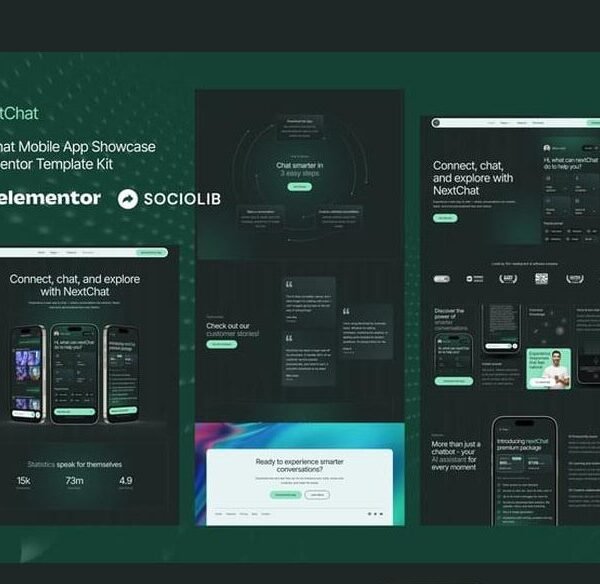 NextChat – AI Chat Mobile App Showcase Elementor Template Kit Download